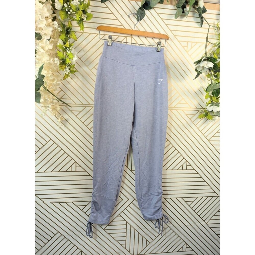 GYMSHARK Women's Blue Ruched Cinch Ankle Pants Soft High Waisted Sz Small